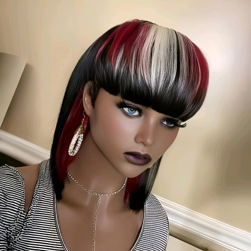 FCHW-wig FCHW Short Straight Bob Wig Pixie Cut Wig With Bangs Non Lace front Cheap Wig Layered Pixie Cut Bob Wig - Image 3